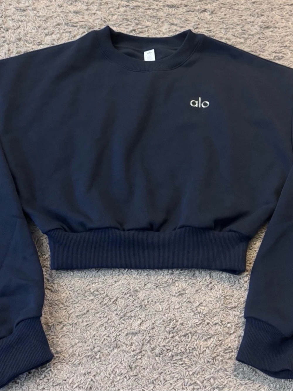 ALO Yoga Navy Cropped Crew Sweatshirt - Picture 1 of 6
